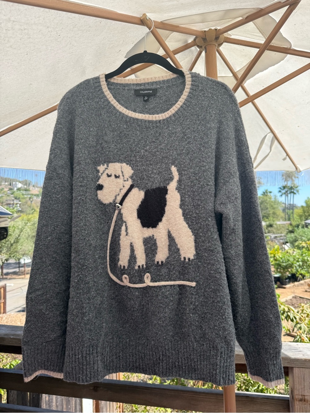 Calligraphie Gray Dog Sweater XL Terrier Intarsia Knit Fuzzy Cute Leash